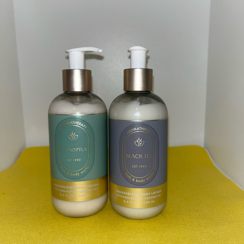 bath and body works aromatherapy black tea & Eucalyptus  body lotion X 2